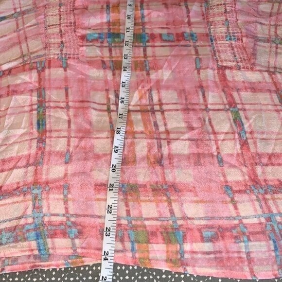 Zac & Rachel Womens Pink Plaid Sheer Peasant Blouse XL - Picture 10 of 11